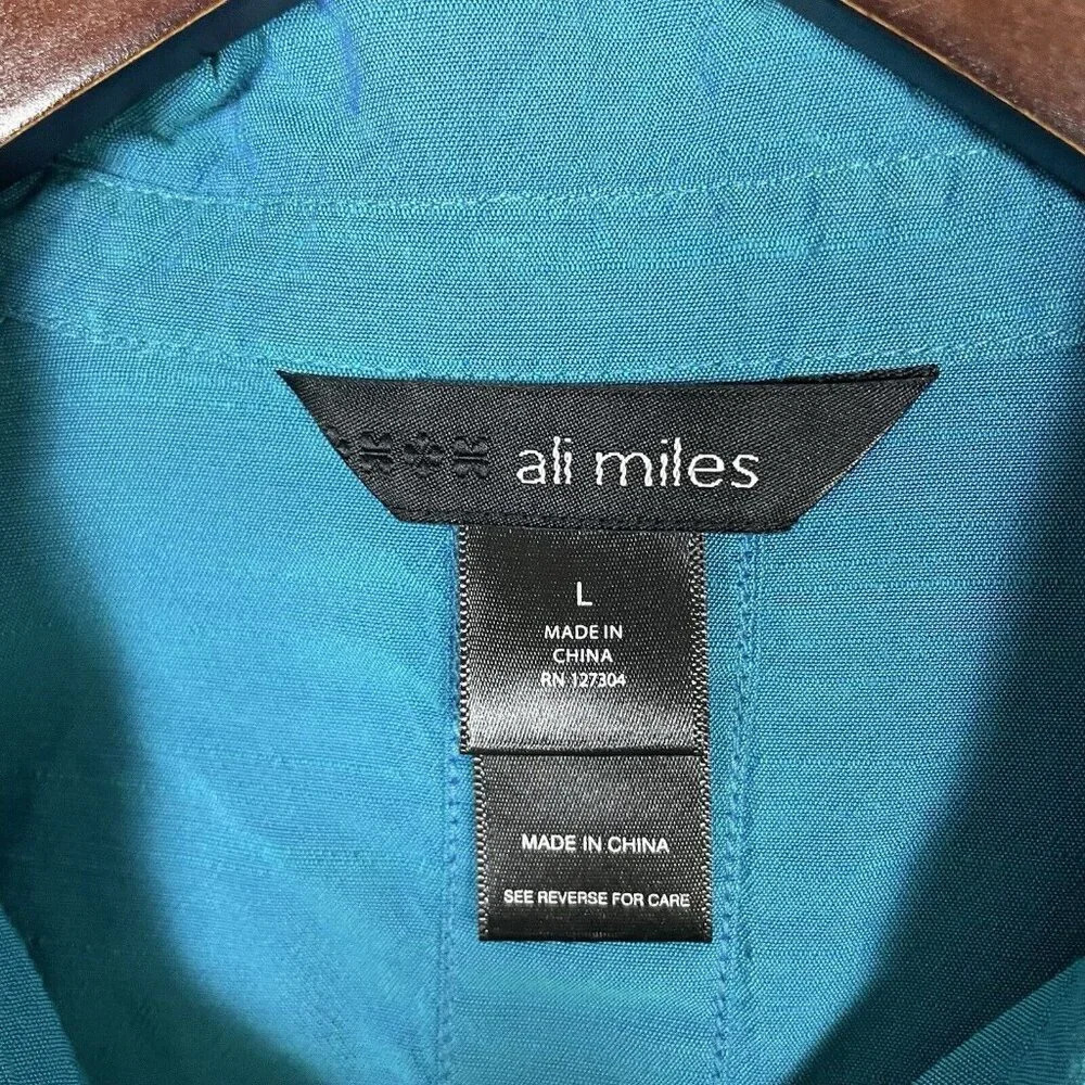Ali Miles Button Up Shirt Tunic Top Womens Size Large L 3/4 Sleeve Blue Artsy - Picture 3 of 16